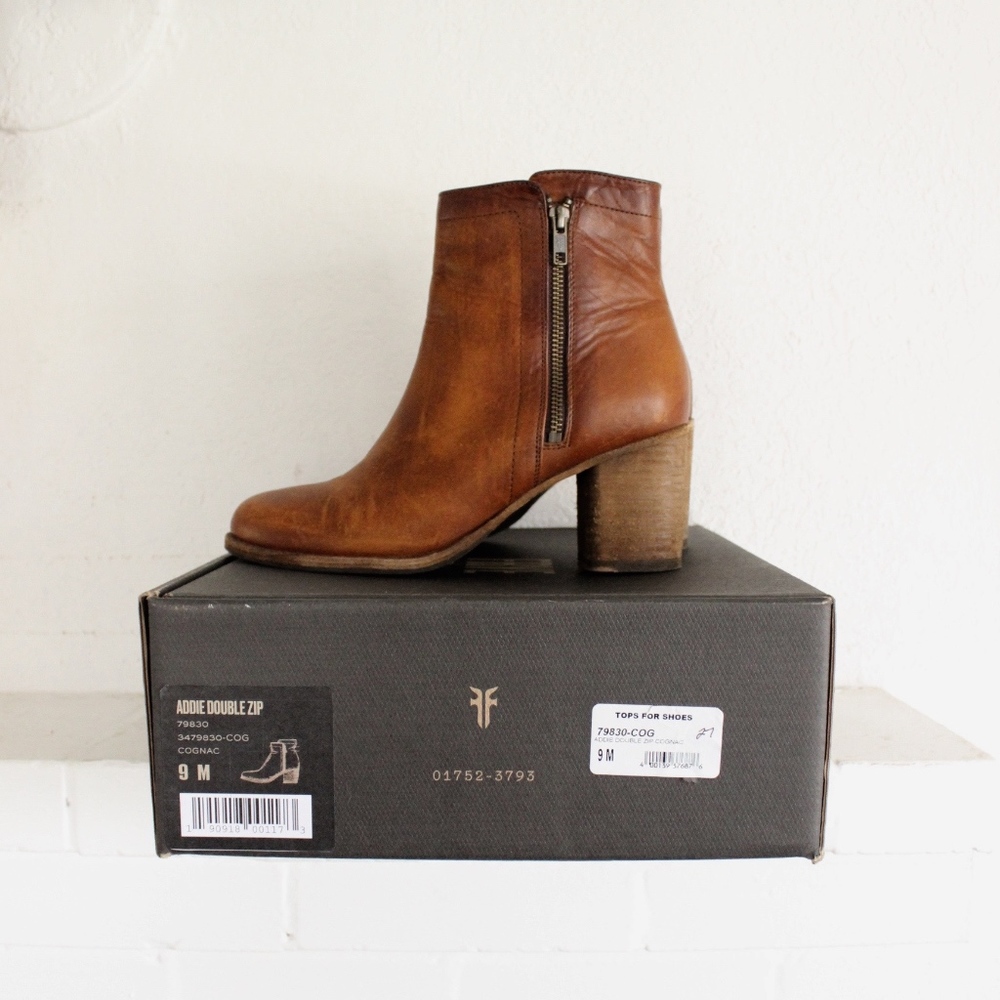 Frye Addie Double Zip Ankle Boot Bootie Cognac 9
